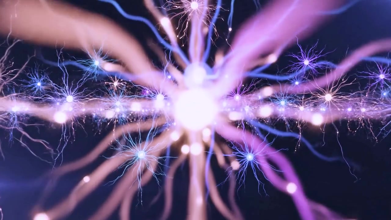 Abstract Representation of a Neural Network with Glowing Electrical Signals