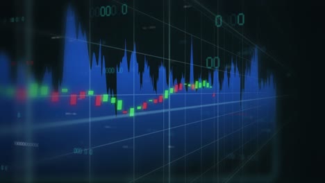 animation of financial data processing over grid on black background