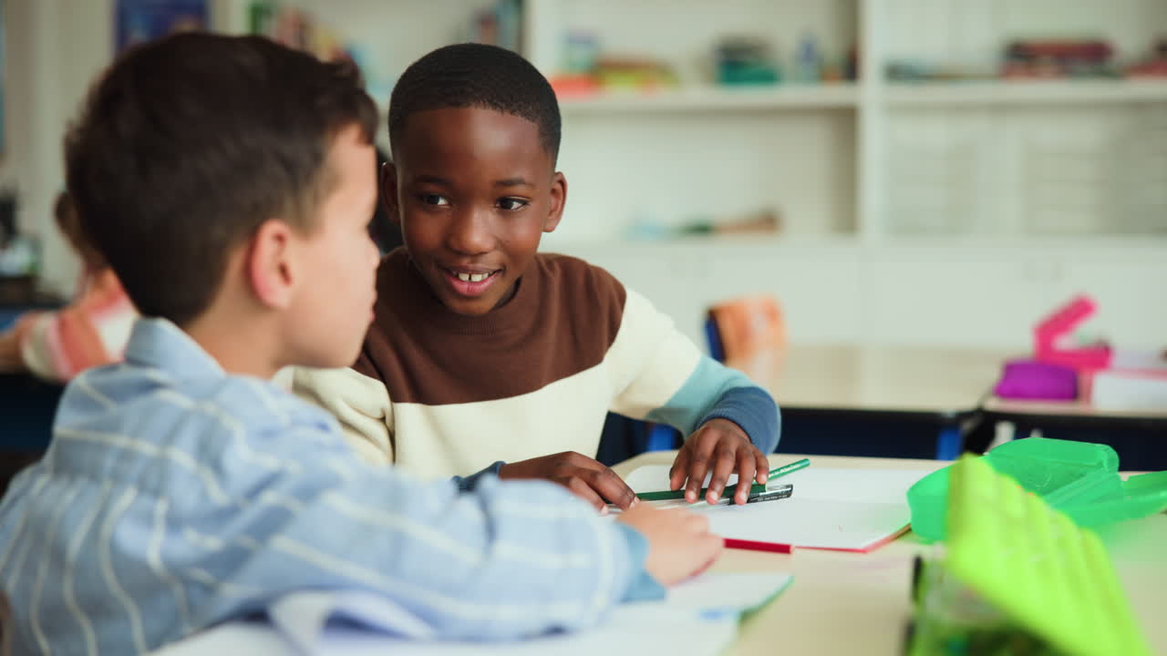 Boys Working Together in Classroom