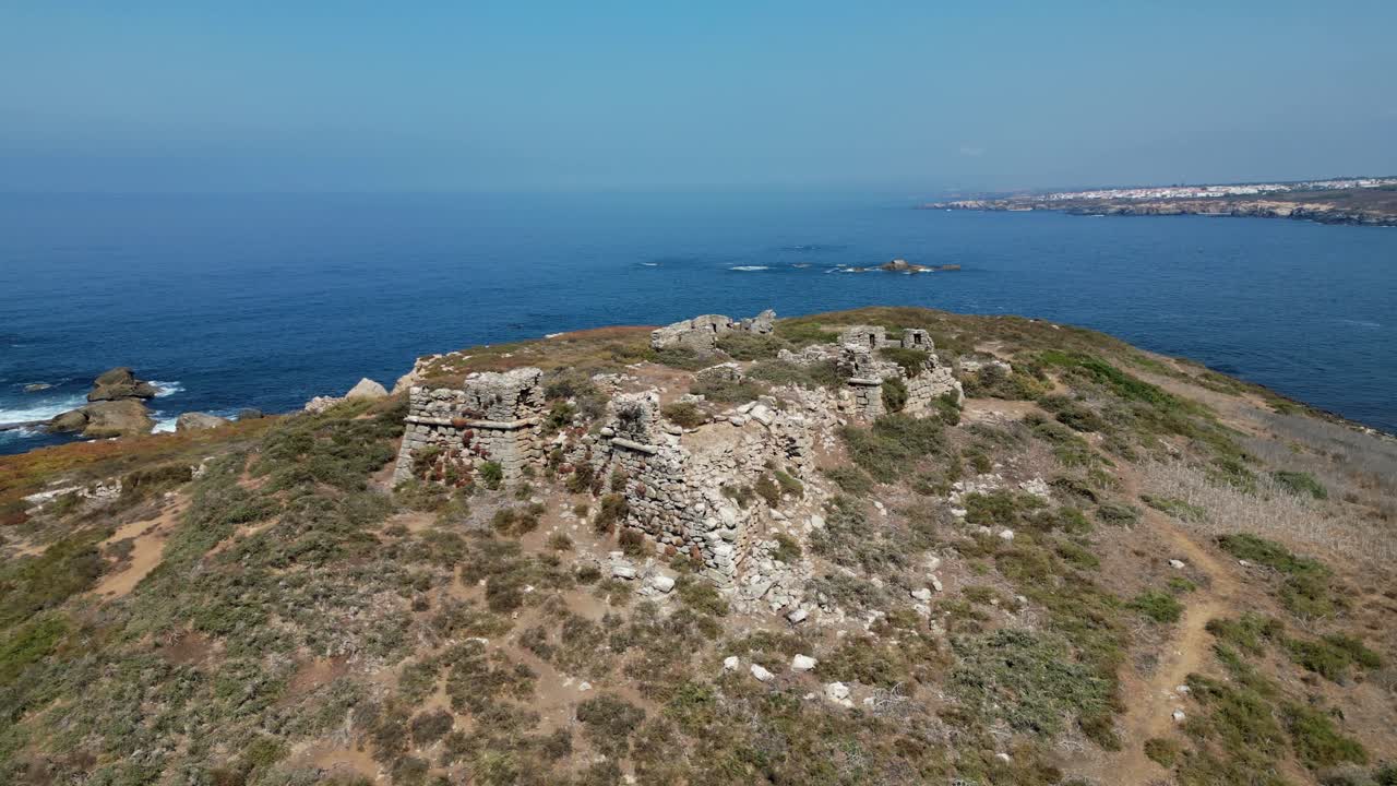 Aerial View of Coastal Ruins on a Cliff