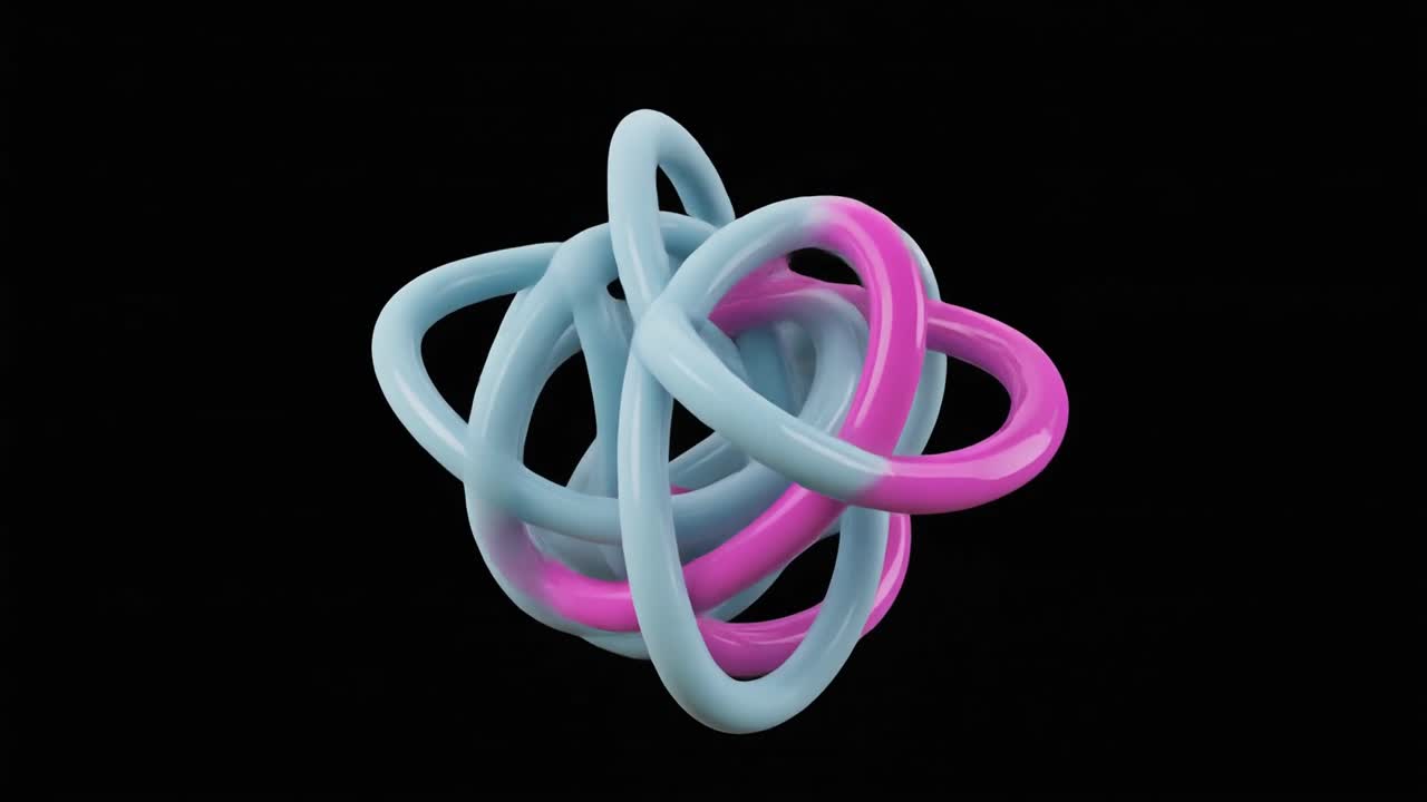 Glossy Blue and Pink Abstract Shapes Rotating on Black Background