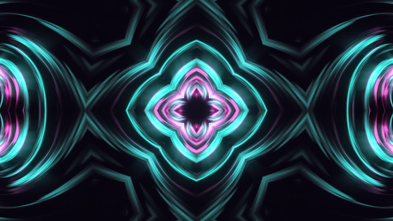 Flower Kaleidoscope Neon Pattern Seamless Loop On Dark Background