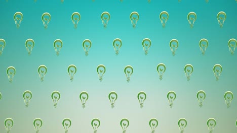 Animation-of-multiple-falling-green-plant-light-bulbs-on-blue-background