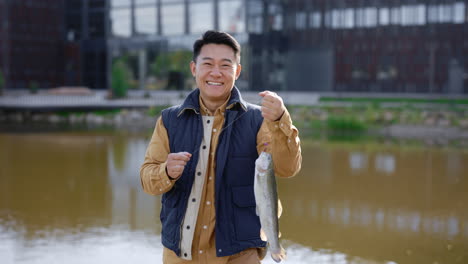 man catching a fish