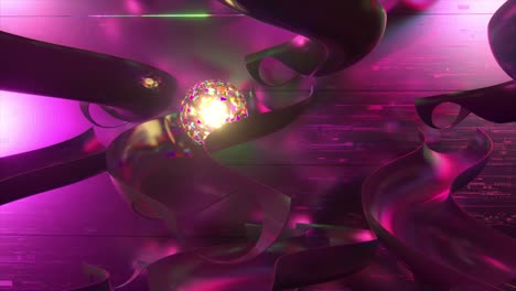 abstract 3d render with glowing orb and purple curves