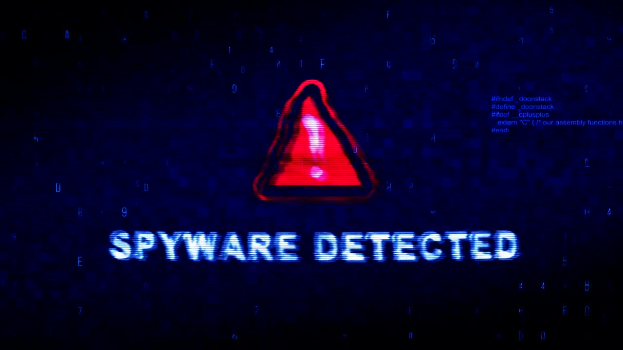 Spyware Detected Text Digital Noise Twitch Glitch Distortion Effect Error Loop Animation.