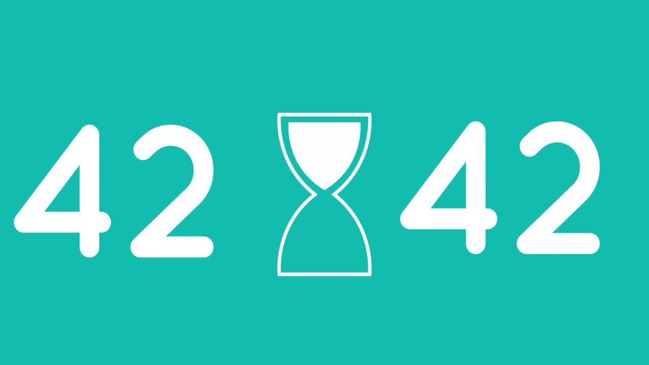 animación de reloj de arena y números en fondo verde