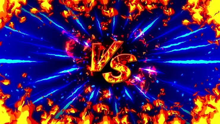 Animazione di fuoco in stile cartone animato. Sfondo con fiamme in loop. Competizione. Gioco di battaglia. Icona Versus. Icona VS