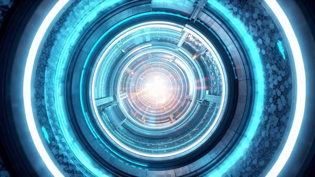 Futuristic Digital Tunnel with Glowing Blue Light Rings
