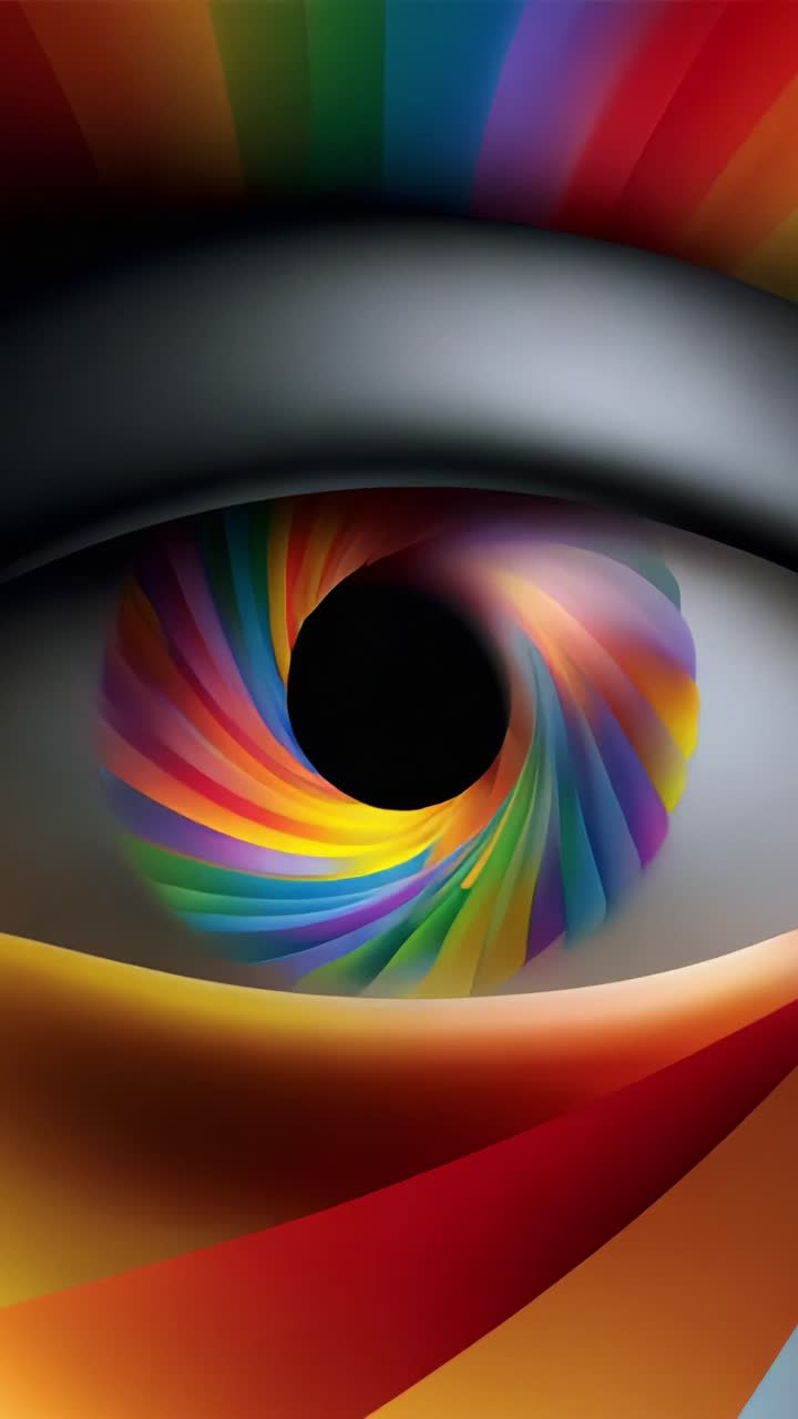 A mesmerizing swirl of vibrant colors emanating from the center of an eye, representing an artistic depiction of perception, emotion, and inner visualization through a kaleidoscope of hues and forms