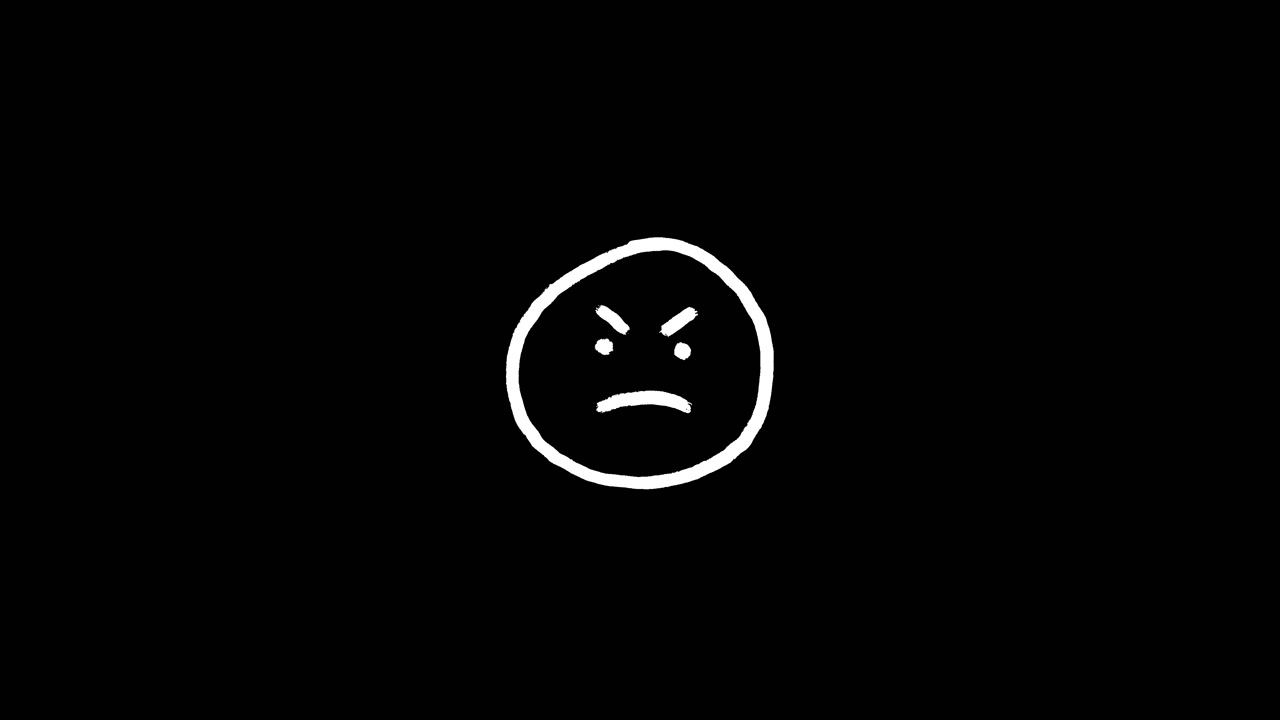 Animated Hand Drawn Angry Face Emoticon on Black Background