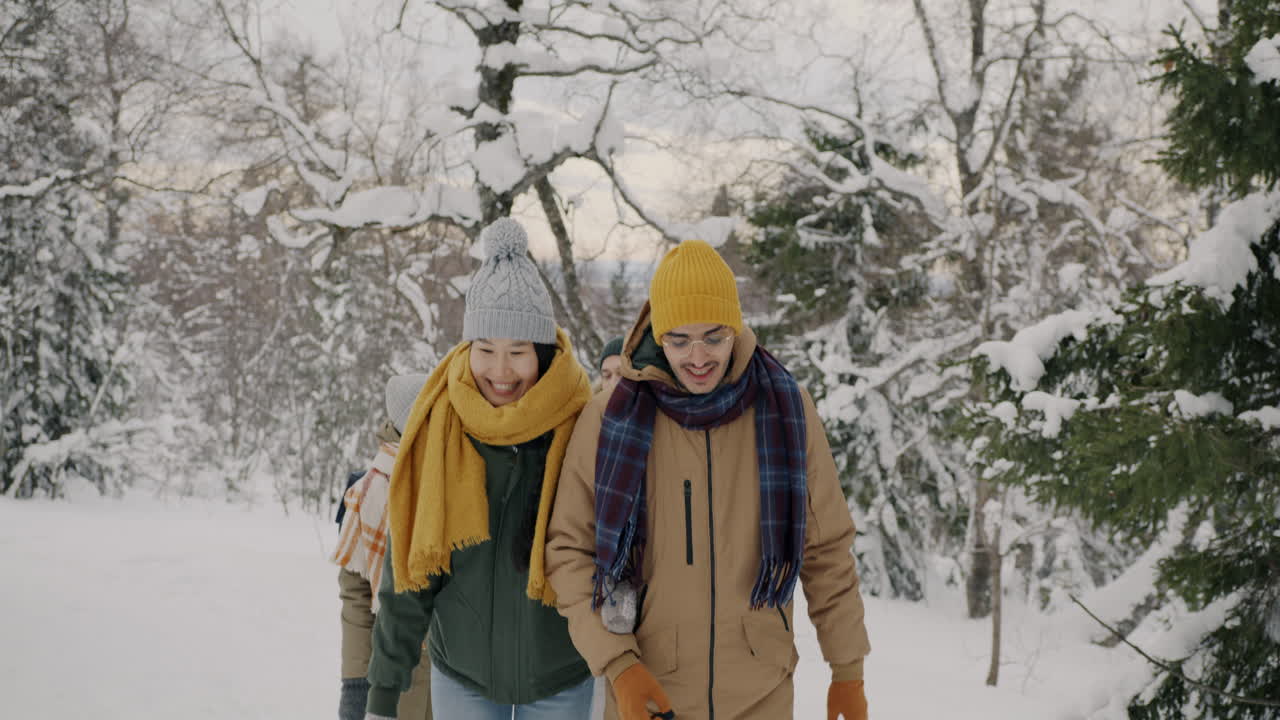 Friends Enjoying a Snowy Day Out