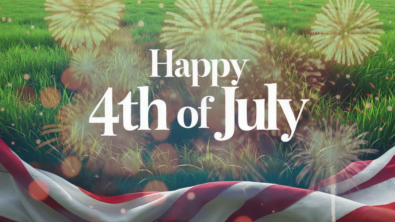 Happy 4th of July Celebration with American Flag and Green Field
