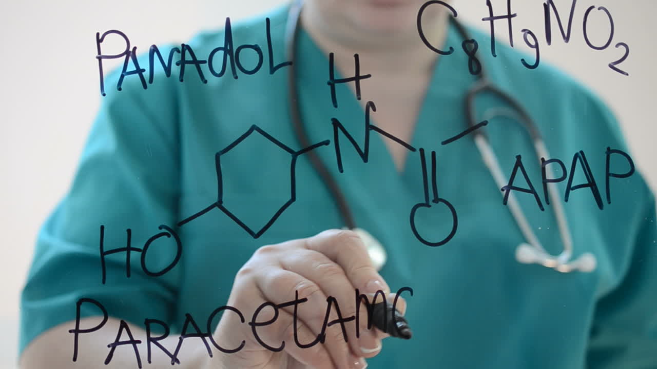 Formula chimica di Panadol e Paracetamolo. Disegniamo con un pennarello