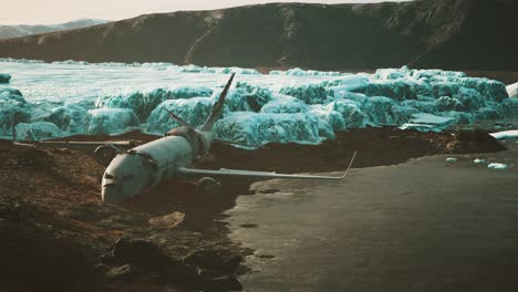 old broken plane on the beach of iceland