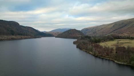 cinematic aerial drone footage of thirlmere lake, reservoir in the borough of allerdale in cumbria