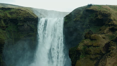 Aerial-drone-view-of-Skogafoss-Waterfall-in-south-Iceland