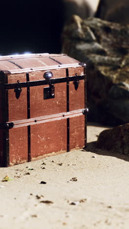 old wooden chest on a sandy beach