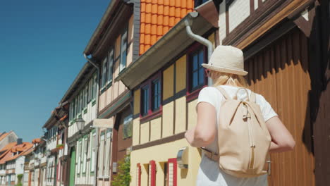 A-Woman-Walks-Along--Picturesque-German-Street