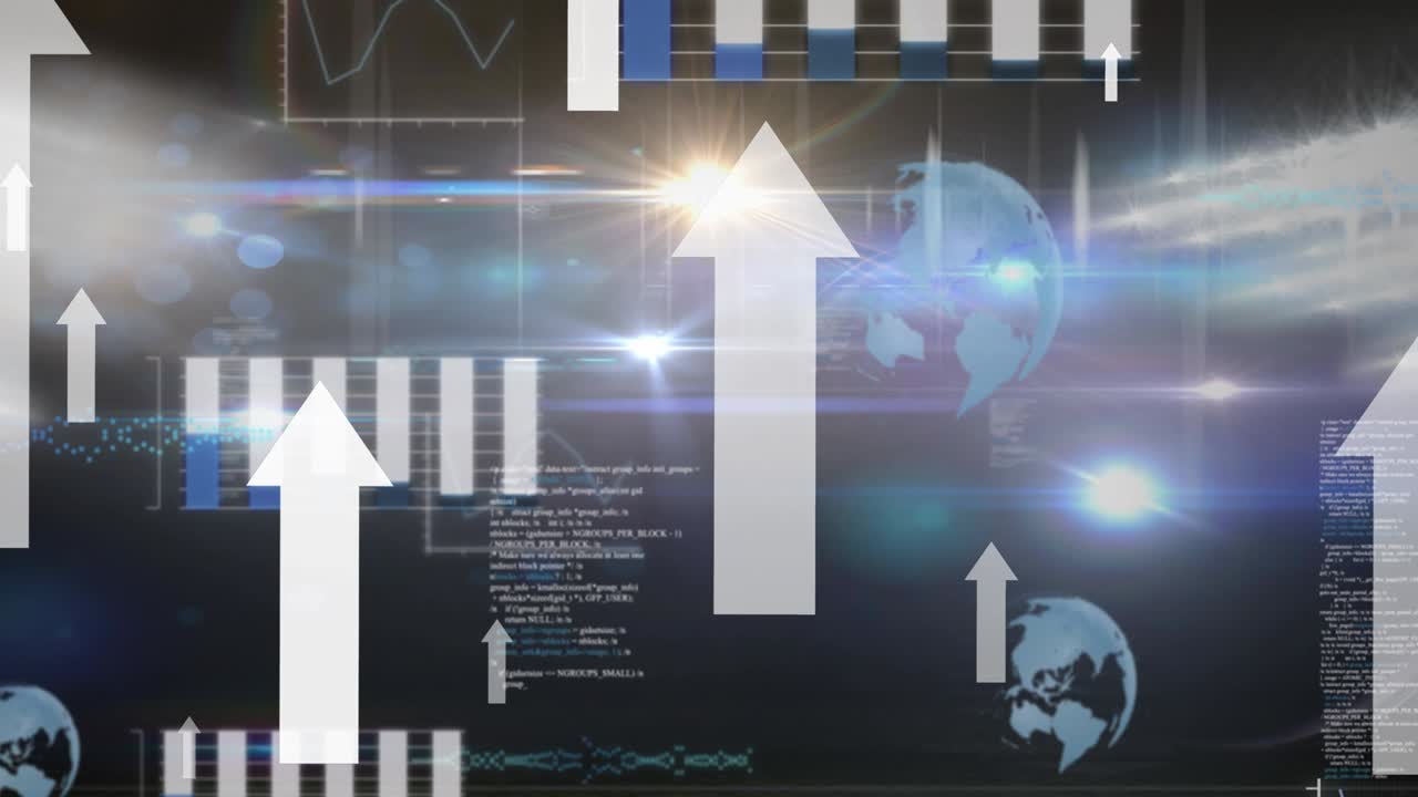 스포츠 경기장 위의 화살표 애니메이션과 데이터 처리