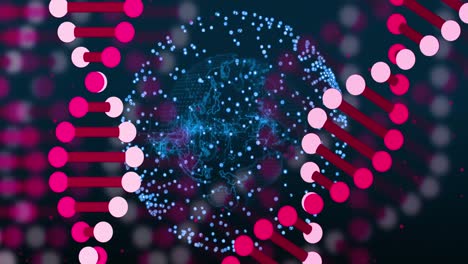 animation of dna strands over globe on black background