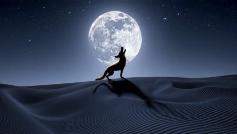 dog howling at the moon in desert