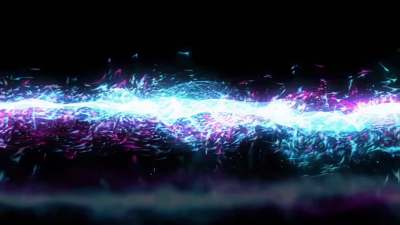 Onde neon dinamiche in rosa e blu, riprese da un'angolazione laterale, perfette per un video tecnologico