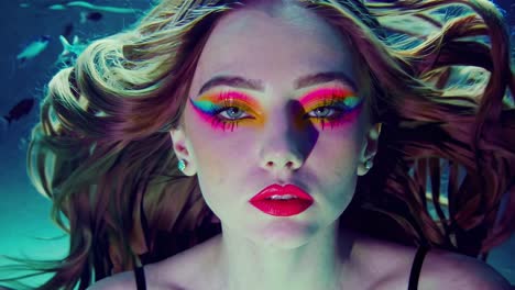 vibrant underwater portrait with colorful makeup
