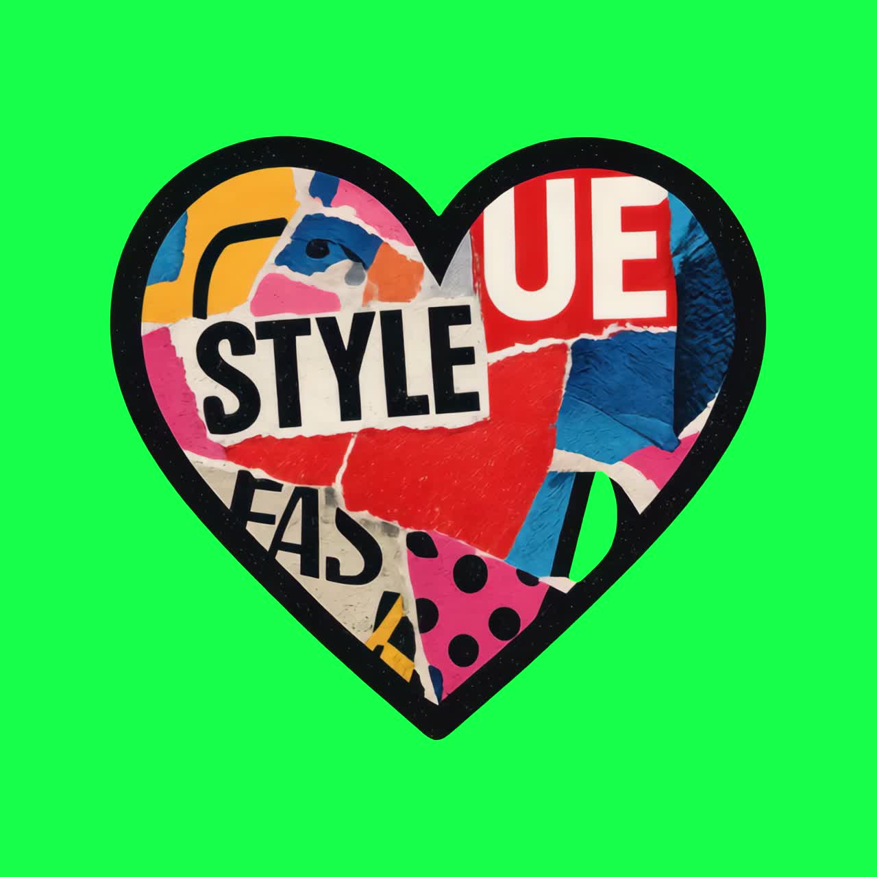 Vibrant heart collage animation, transparent 4K video, green screen