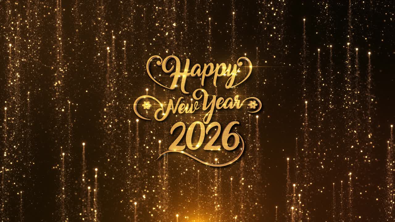 Happy new year 2026 countdown golden shine light text animation ...