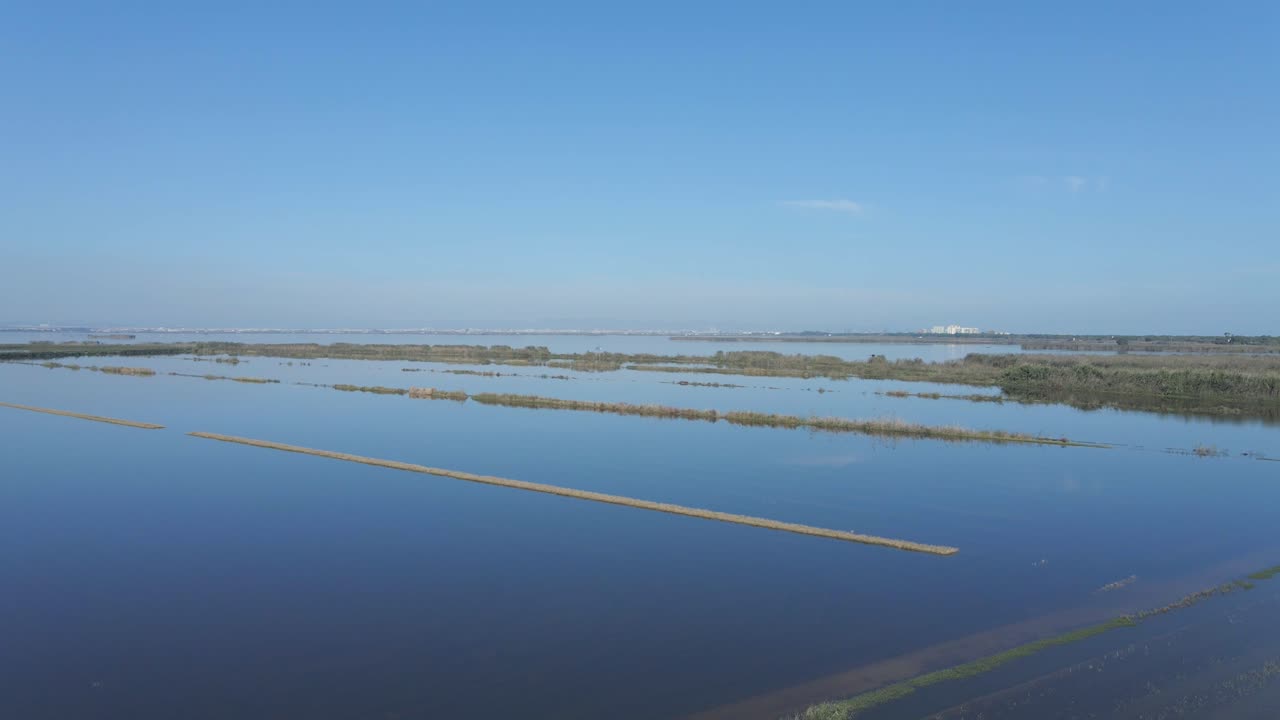 Vista aerea di un paesaggio di zona umida allagata