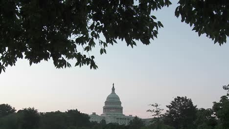 a very wide shot of the capitol building in dc at dusk