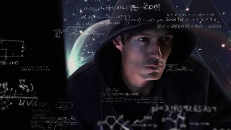 mysterious man working on mathematical equations.