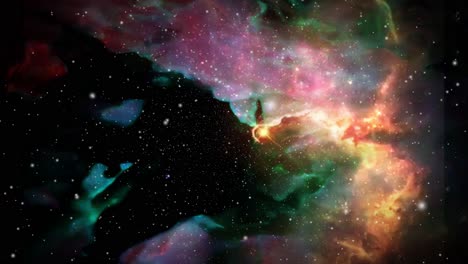Nubes-Nebulosas-Rojas-Y-Amarillas-Moviéndose-En-El-Universo-Oscuro,-Espacio