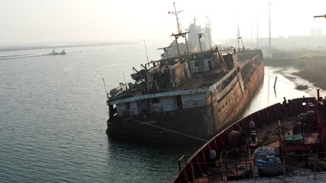 cemetery of abandoned ships in port of ravenna, italy