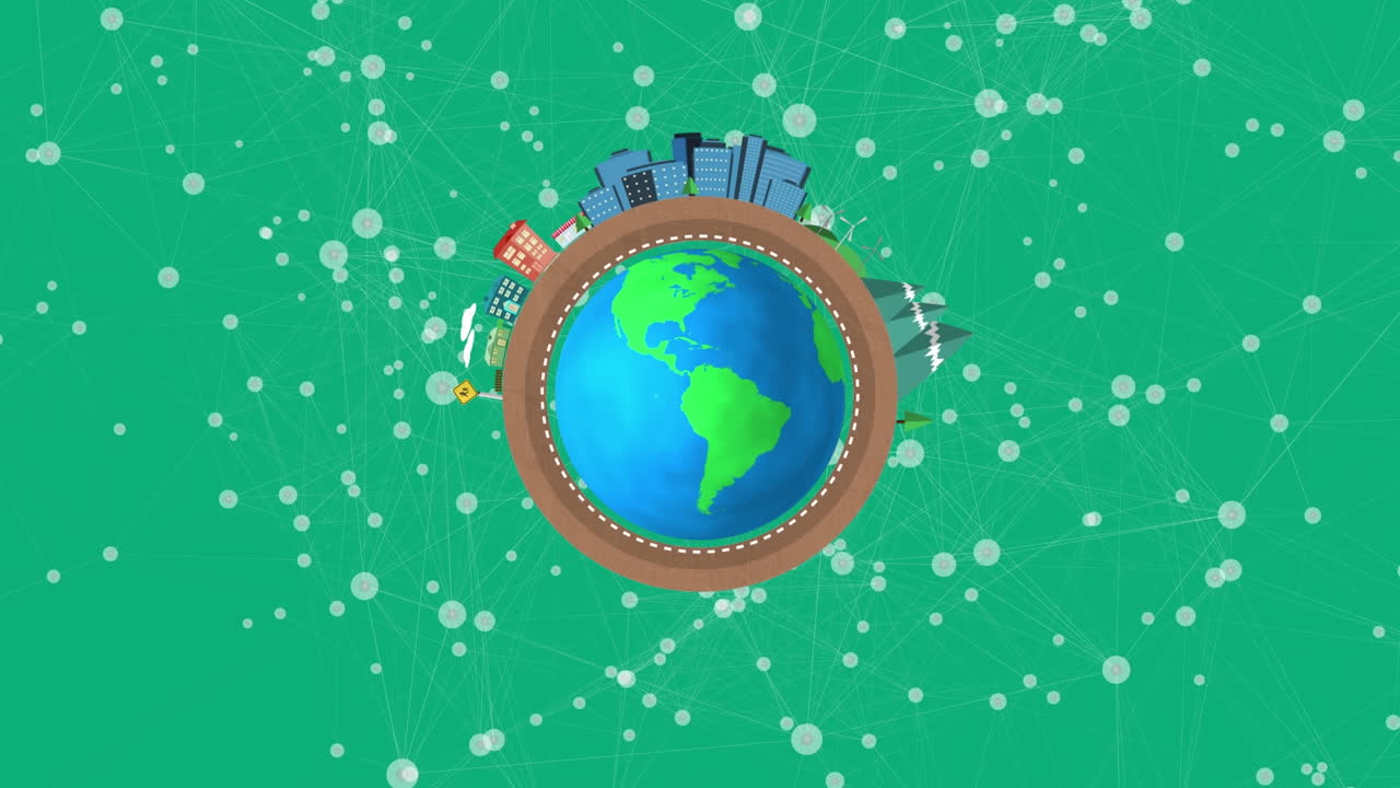 animación de la red de conexiones con el globo sobre fondo verde