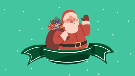 merry christmas animation with santa in ribbon frame