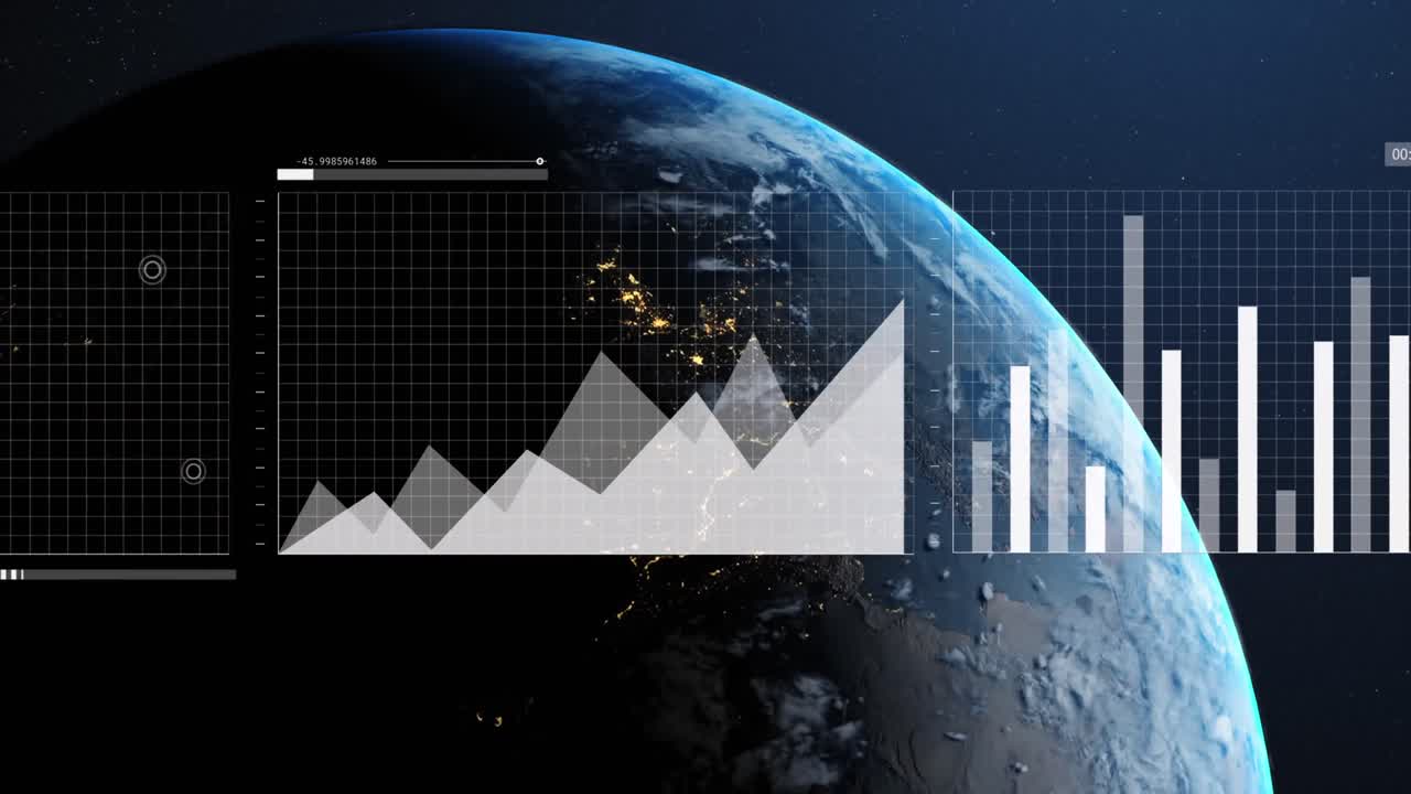 Animatie van financiële gegevensverwerking over de wereld
