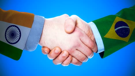 india - brazil / handshake concept animation about countries and politics / with matte channel