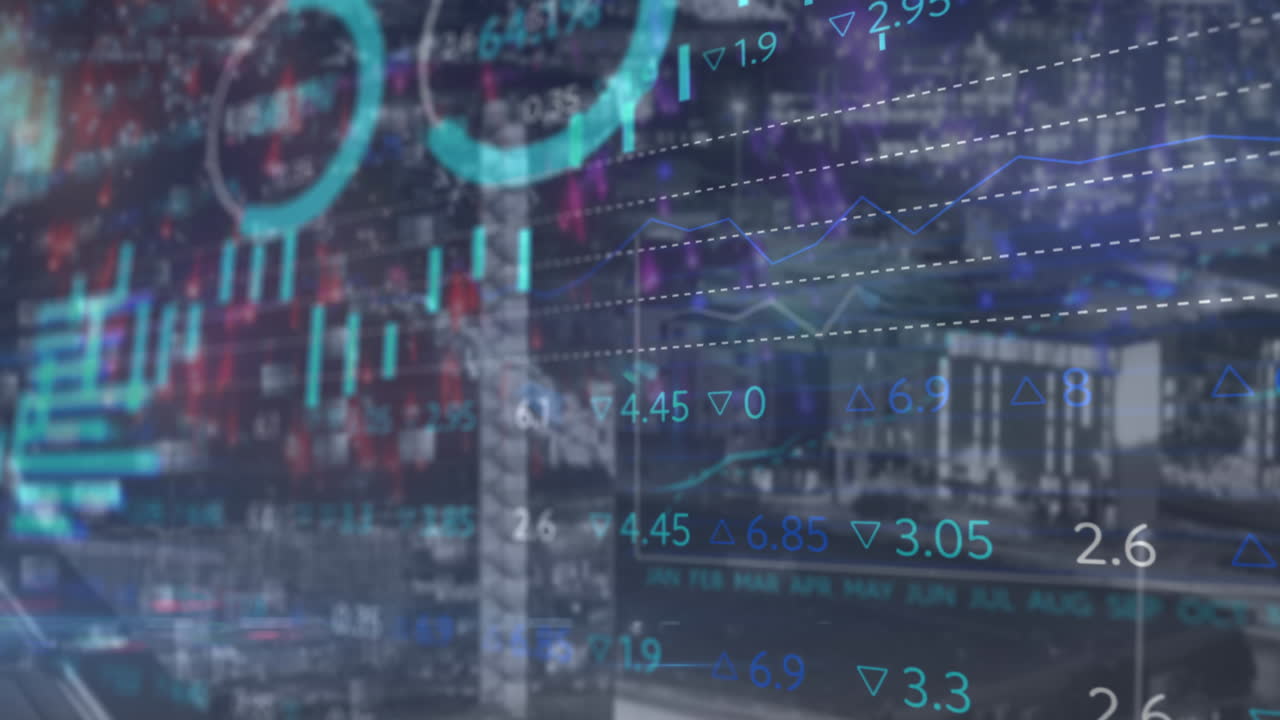 Animation of data processing over cityscape