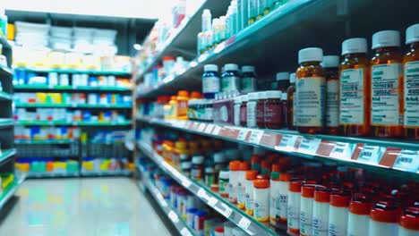 pharmacy shelves with medications