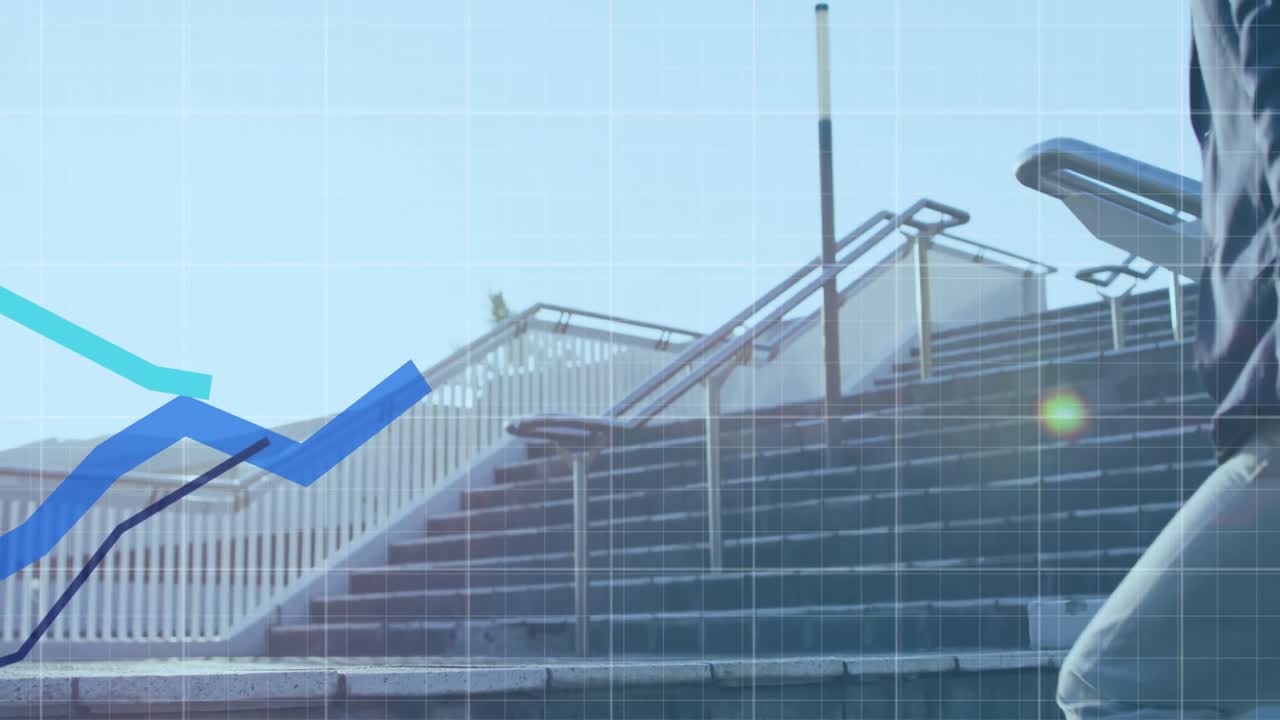 아시아 사업가 가 위층 에 오르는 여러 그래프 의 애니메이션