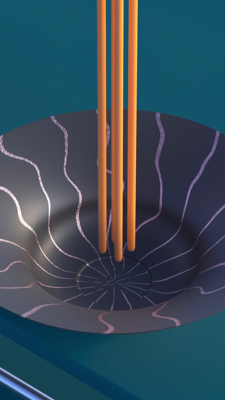 Vertical 3d animation. Looped animation video of spaghetti falling on colorful plates.