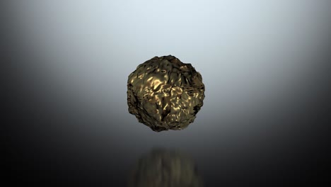 ball of molten or melted gold hovering over a reflective surface - realistic animation with copy space