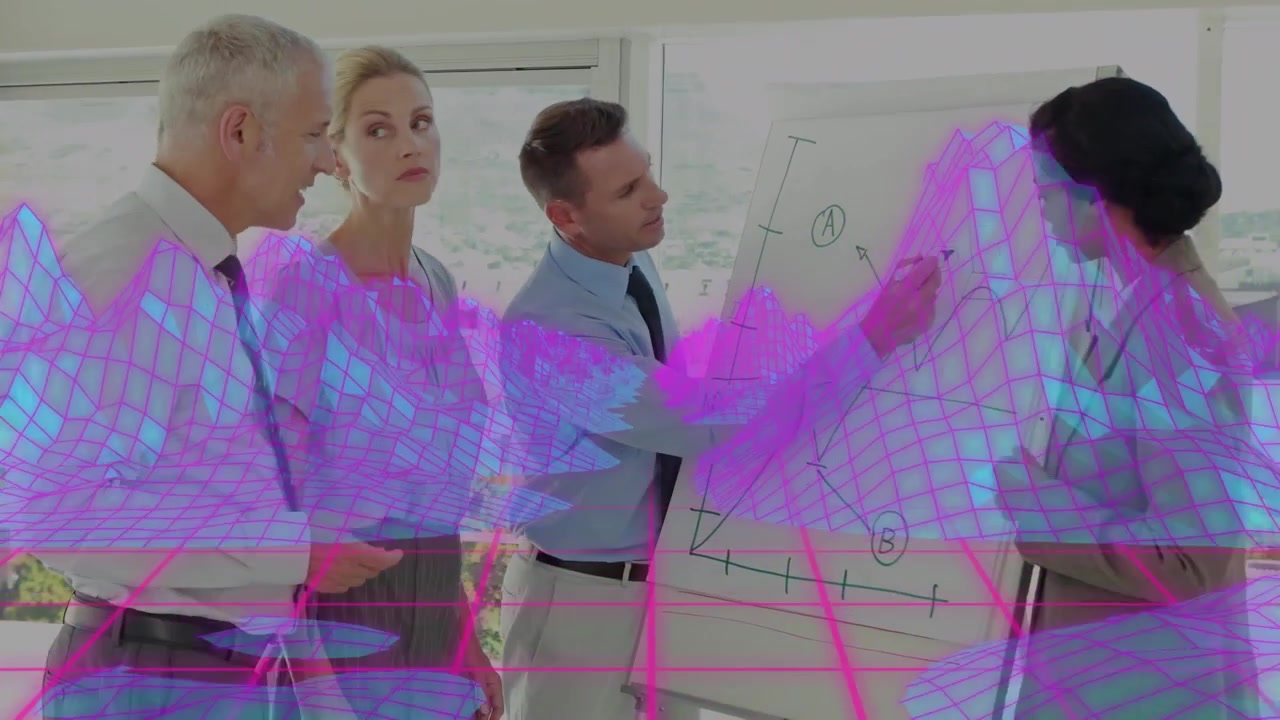 Business Team Collaborating on Strategy with Digital Data Visualization