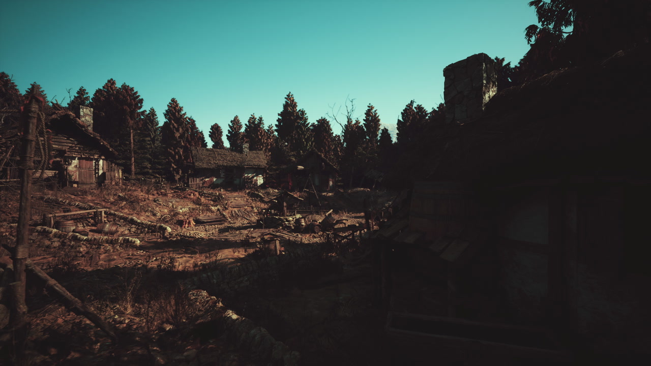 Dense wooded valley featuring rugged hills and tall tower silhouette