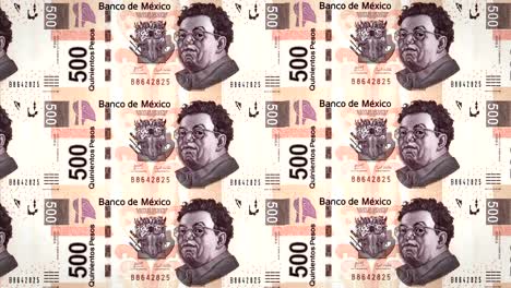 banknotes of five hundred mexicans pesos of the bank of mexico rolling on screen, coins of the world, cash money, loop