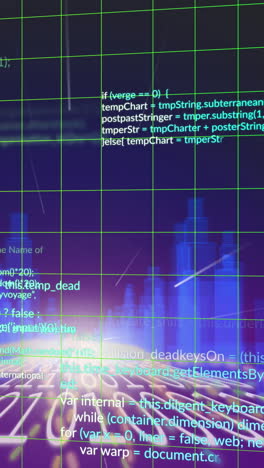 animation of data processing and city on black background