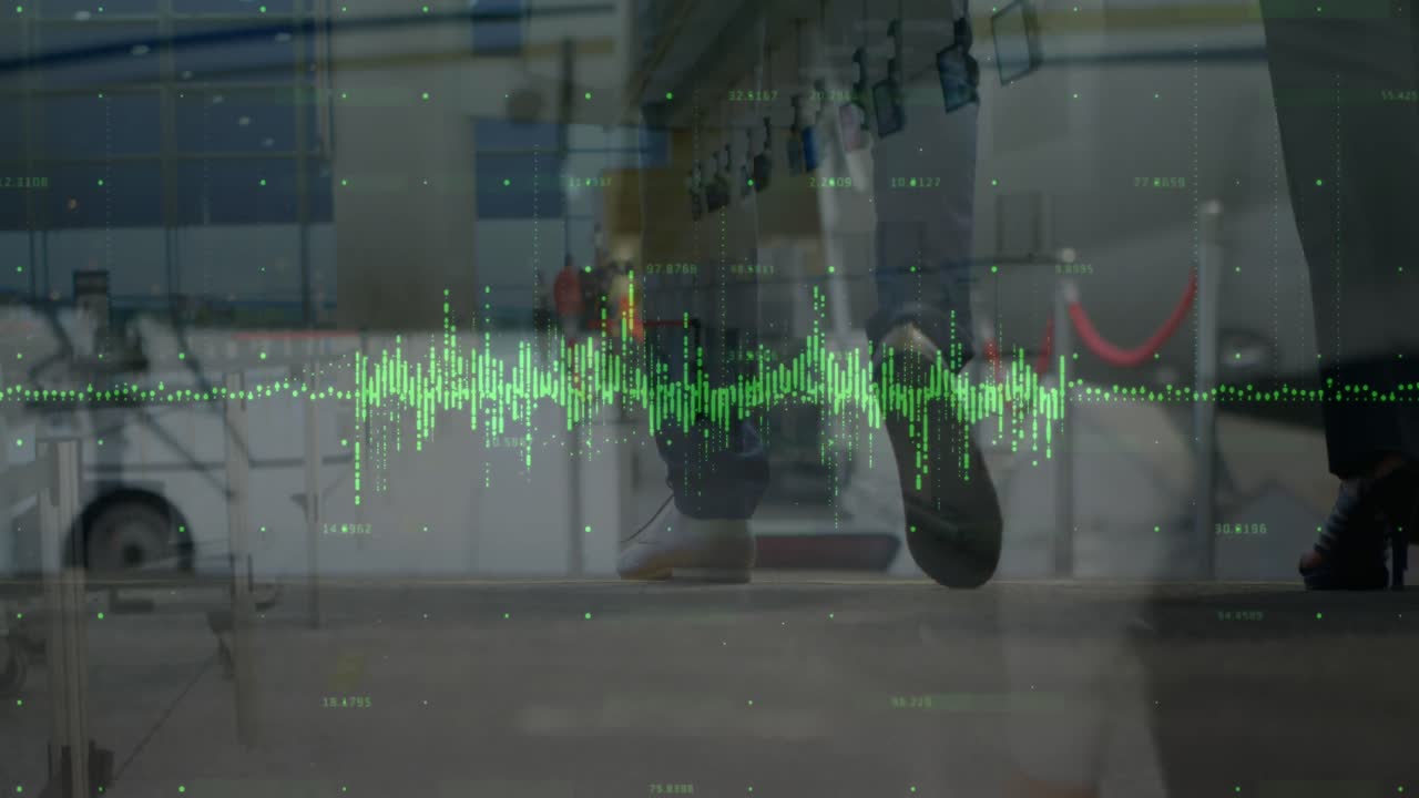 animación del procesamiento de datos financieros sobre diversas personas que caminan por la calle