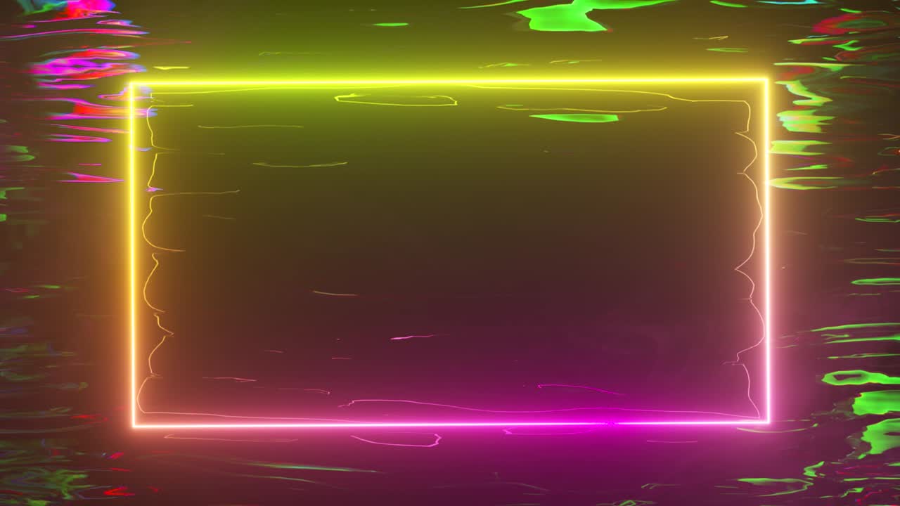 un marco de neón brillante brilla con un espectro de neón contra un fondo de agua. bucle sin costuras 3d render